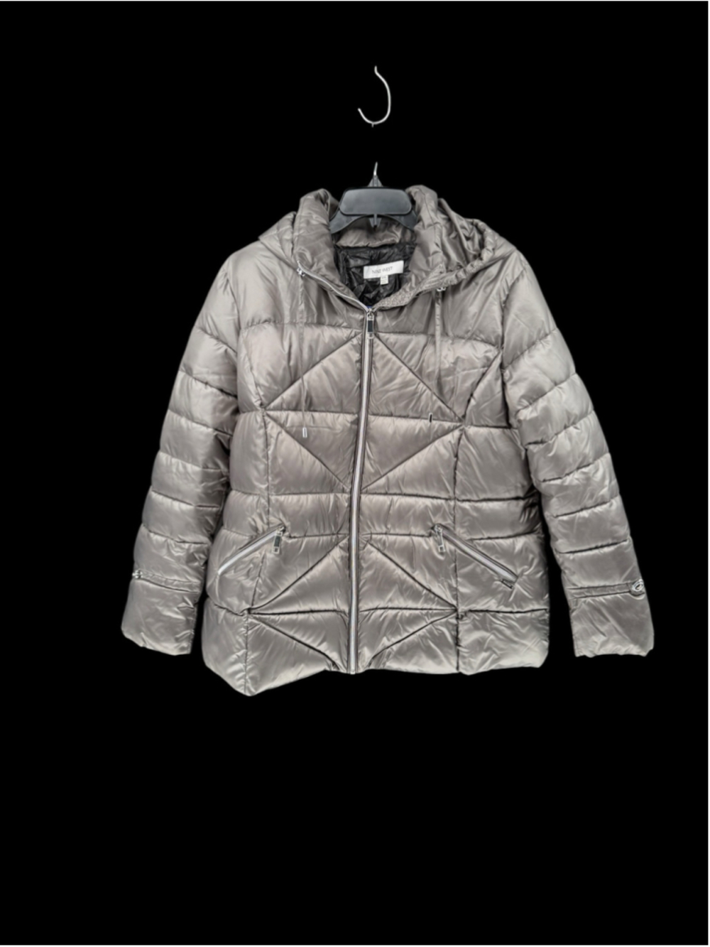 Women's Nine West Puffer Jacket XXL Grey Hooded Quilted Coat